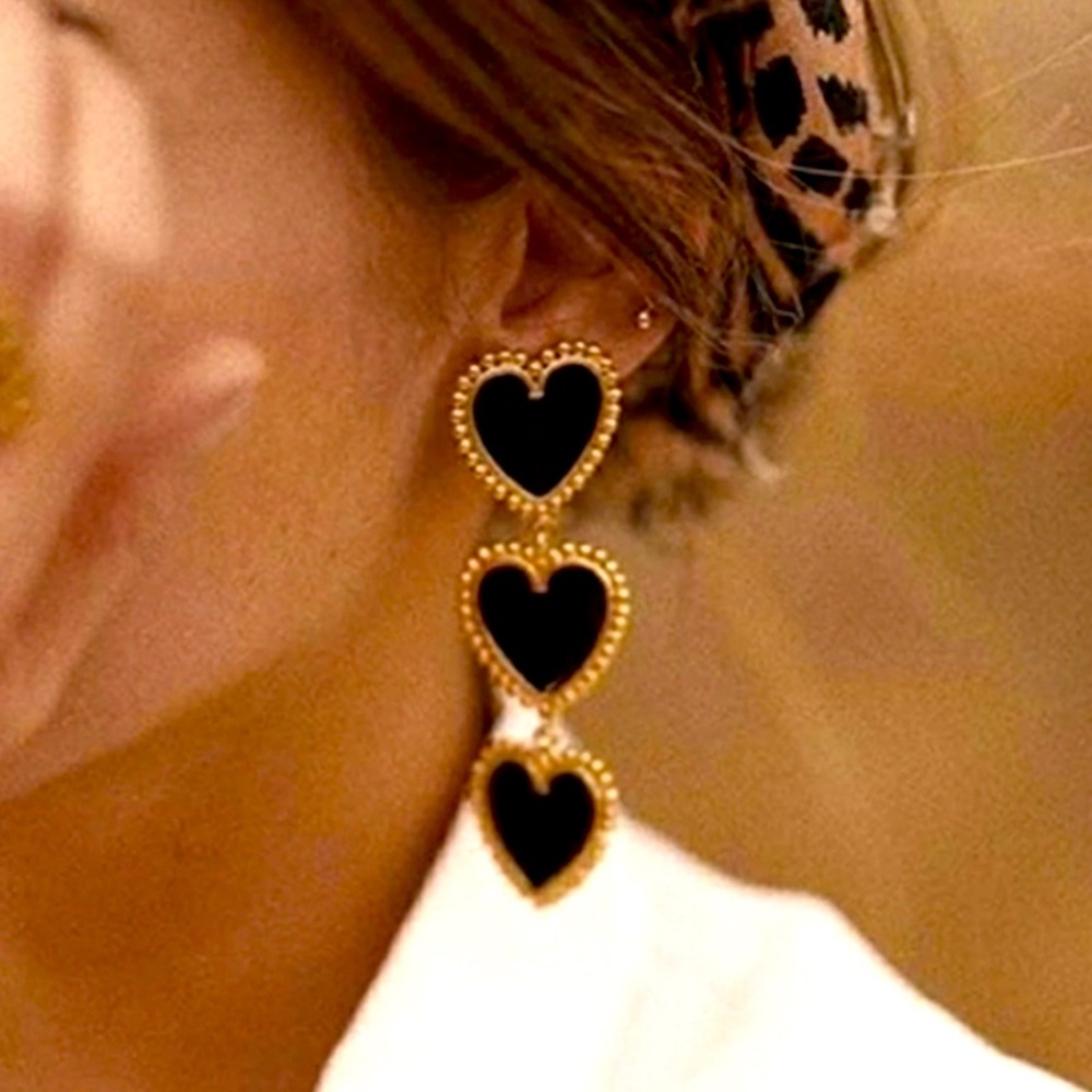 Black Triple Heart Earrings
